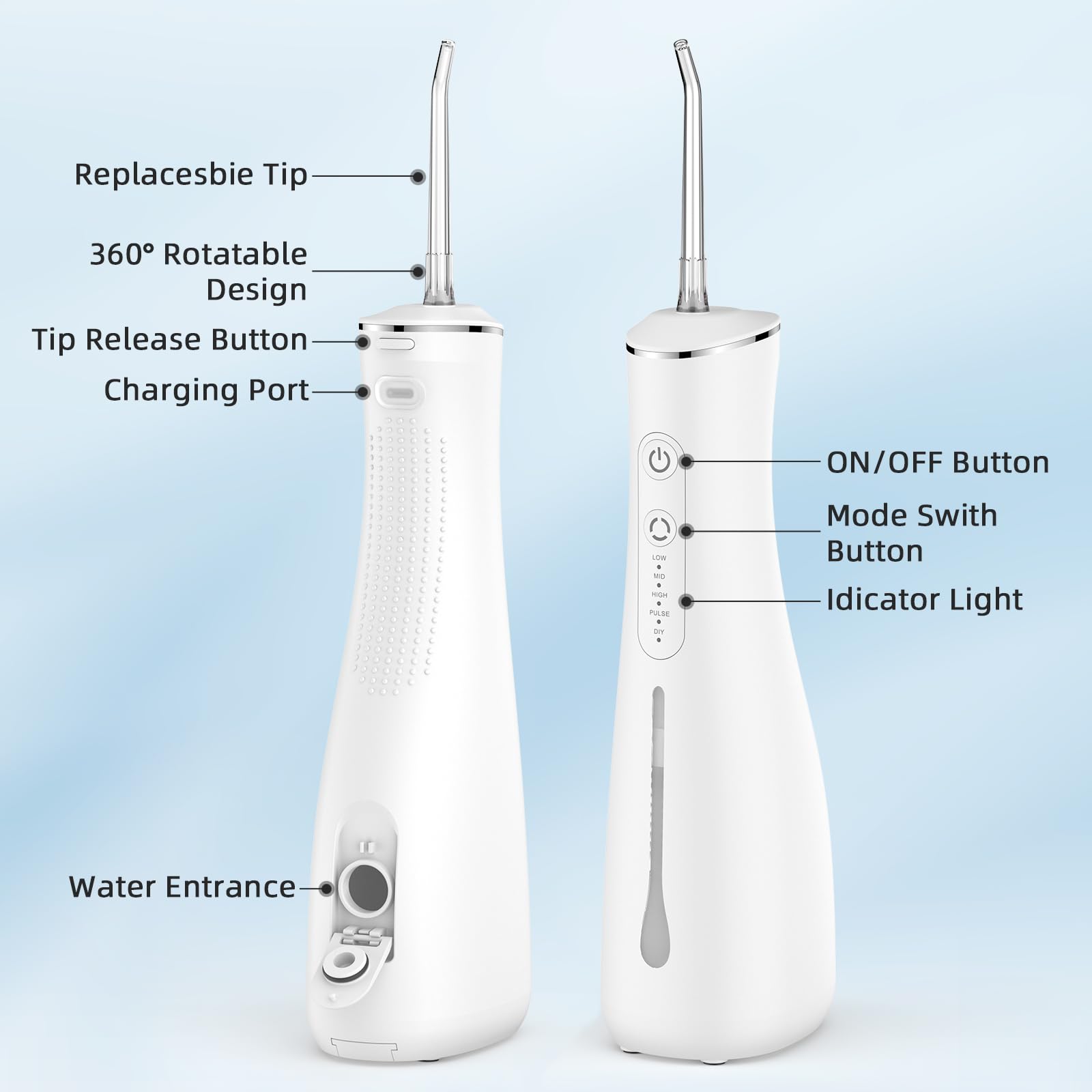 Close-up of nozzle tips (4 included) for various cleaning needs