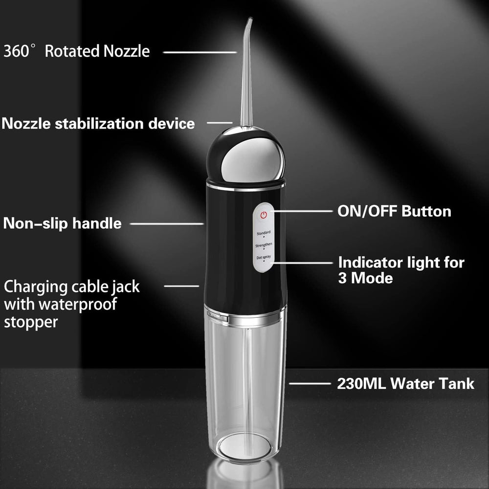 Includes 4 interchangeable tips: jet, tongue scraper, periodontal, orthodontic