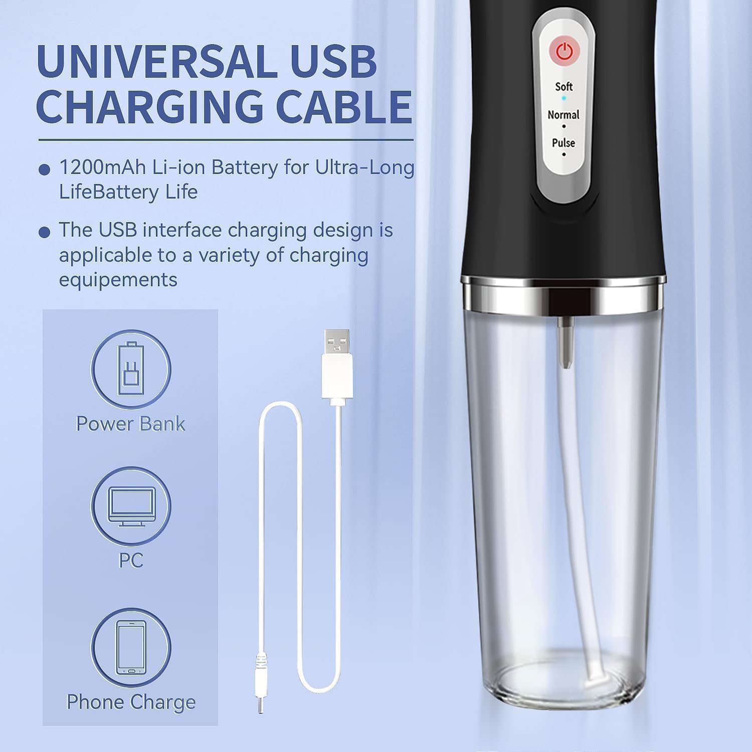 Includes tips, nozzle, and charging cable