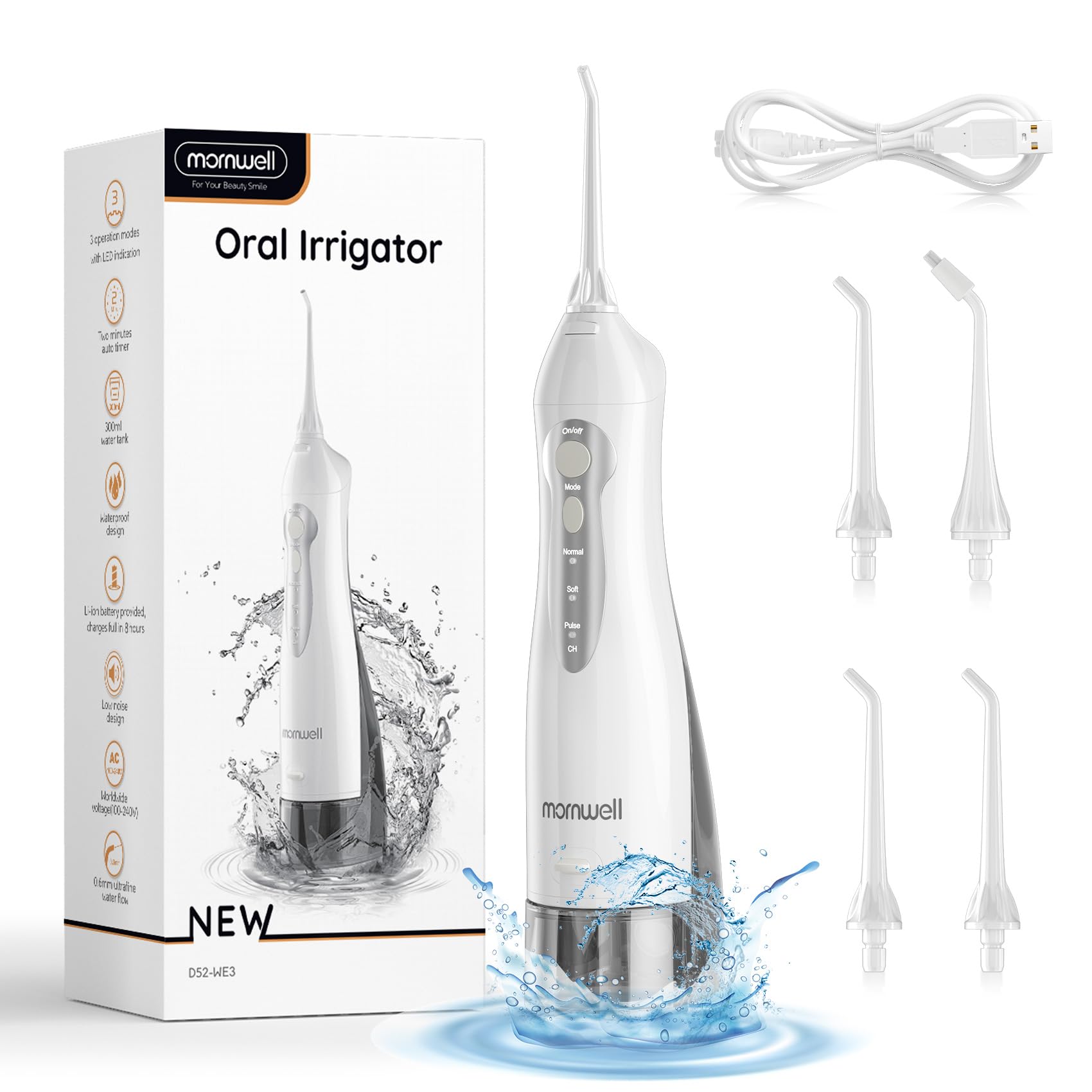 Water flosser cordless white front view