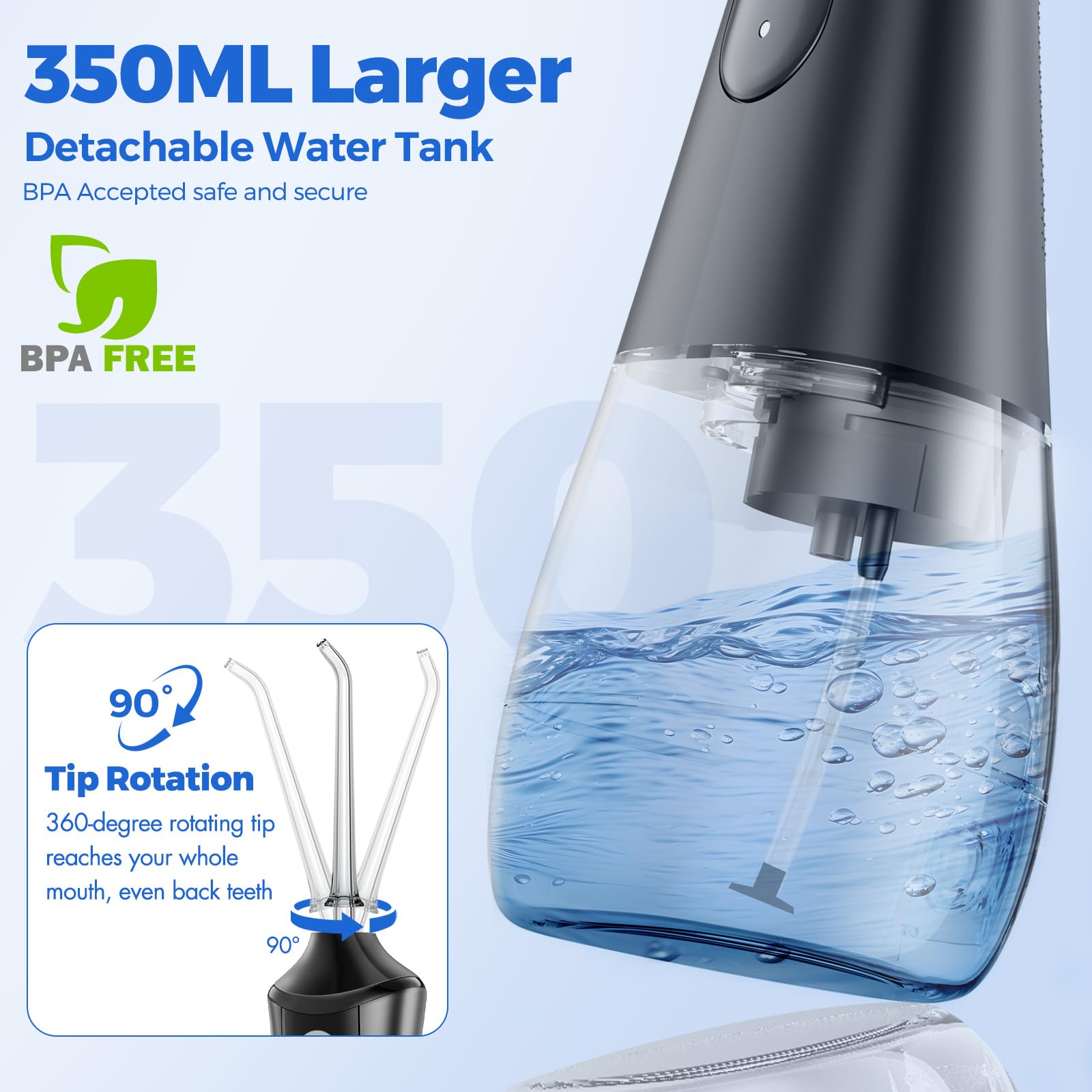 Detachable 350ml tank exposed for refilling