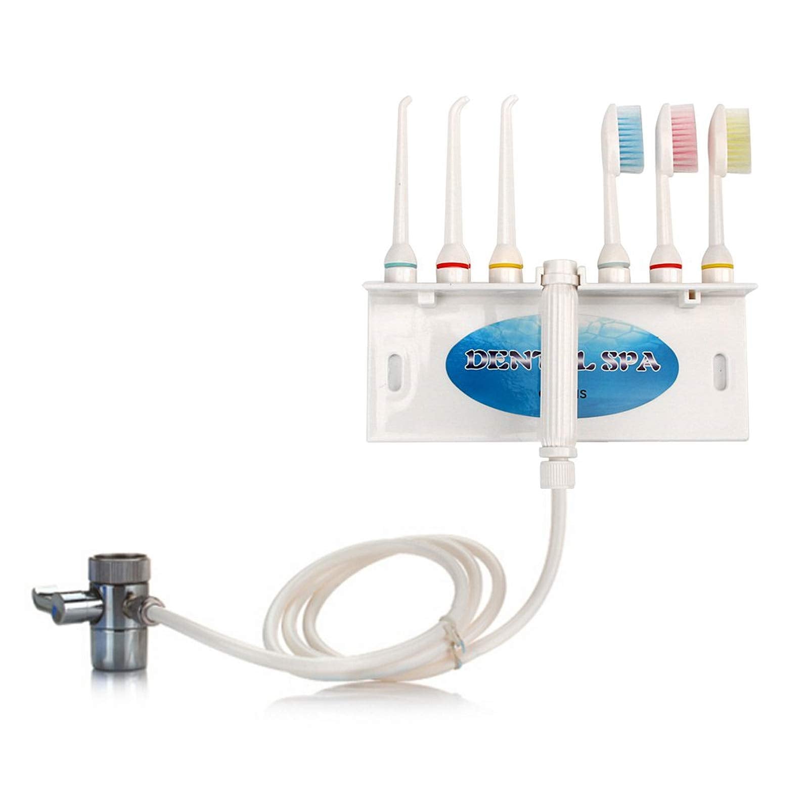 Water flosser for family use with three jet tips and three toothbrushes