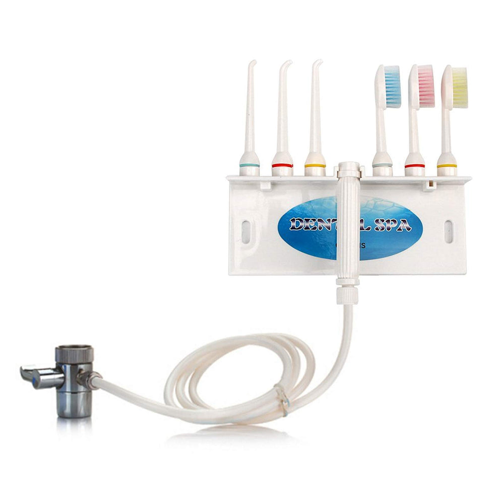 Water flosser for family use with three jet tips and three toothbrushes