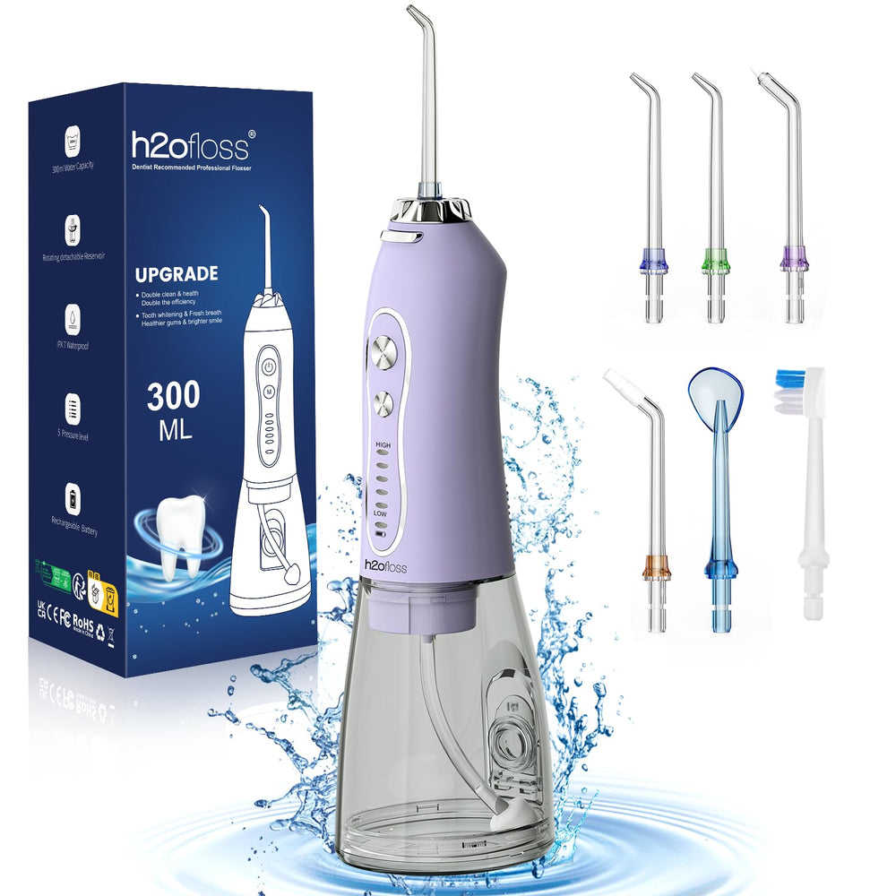 H2ofloss Lavender water flosser handheld device front view