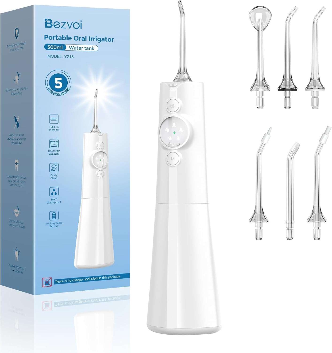 Bezvoi Water Flosser LED display with 5 modes (Y215 White)