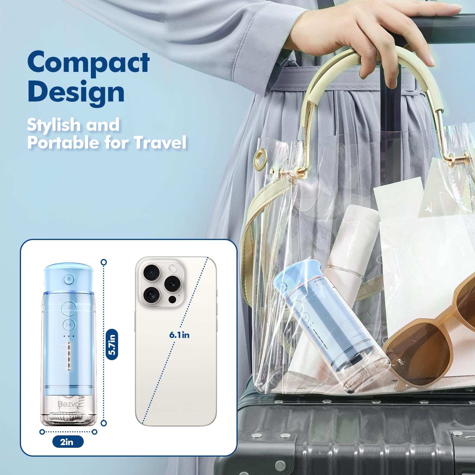 Retractable water tank open view with nozzle storage compartment