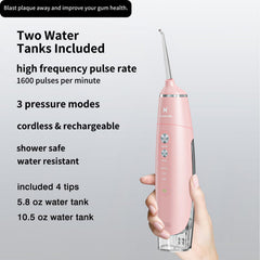Dental irrigator with 3 modes and 6 gear levels in pink