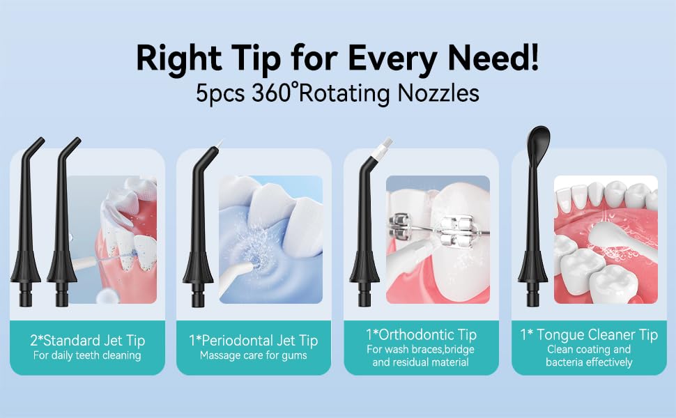 Water flossers replacement tips for 5-piece set