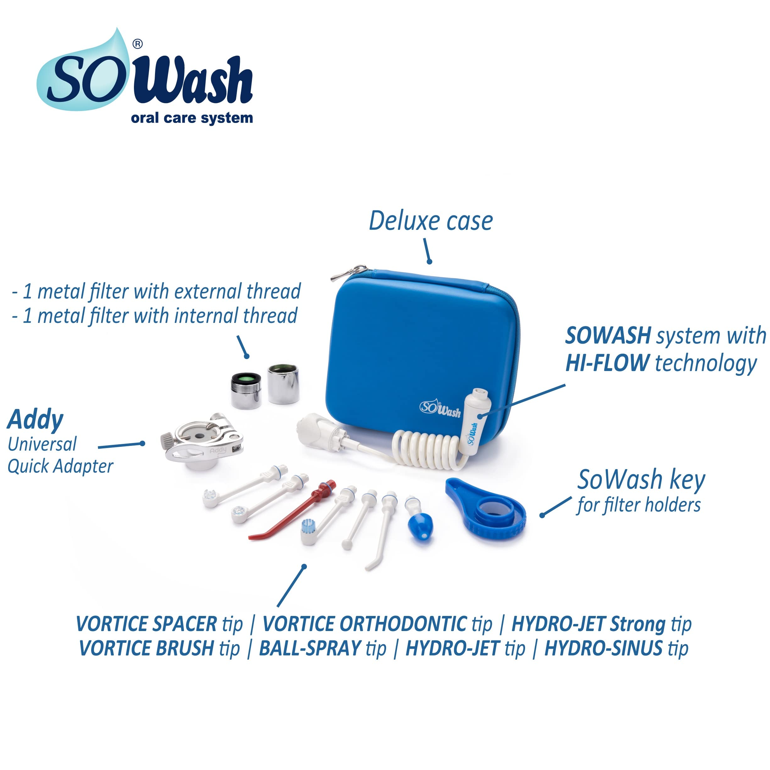 SOWASH Deluxe attached to a bathroom faucet for water flossing