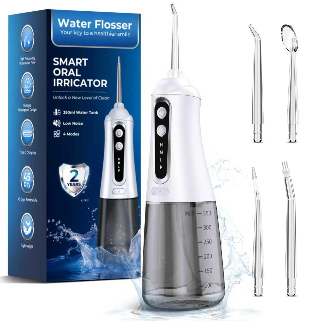 Water flosser device with detachable 350ml tank