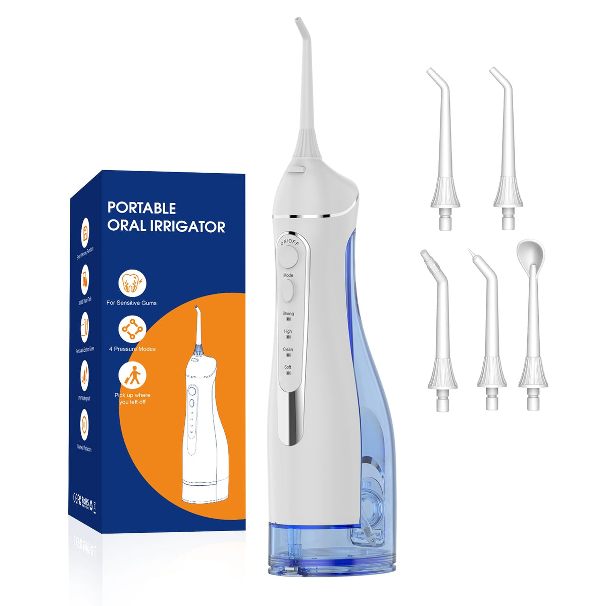 Water flosser for teeth pick with 4 modes and 5 jet tips