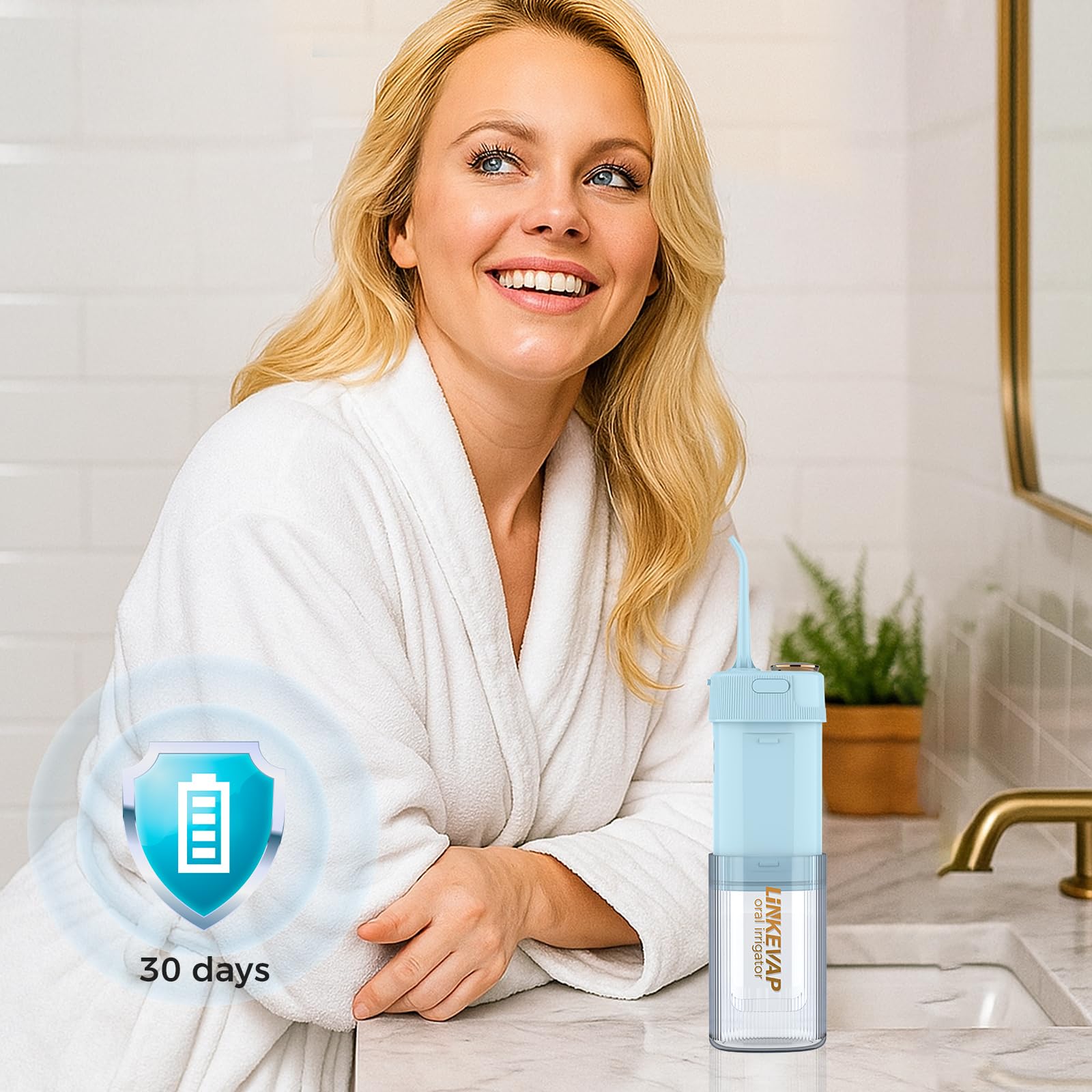 Compact travel-ready water flosser with 360-degree swivel nozzle