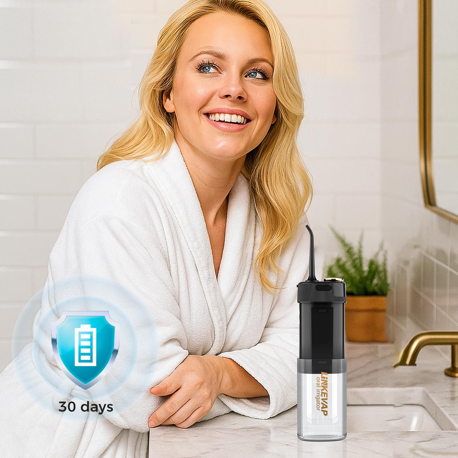 Compact cordless water flosser in travel-ready form
