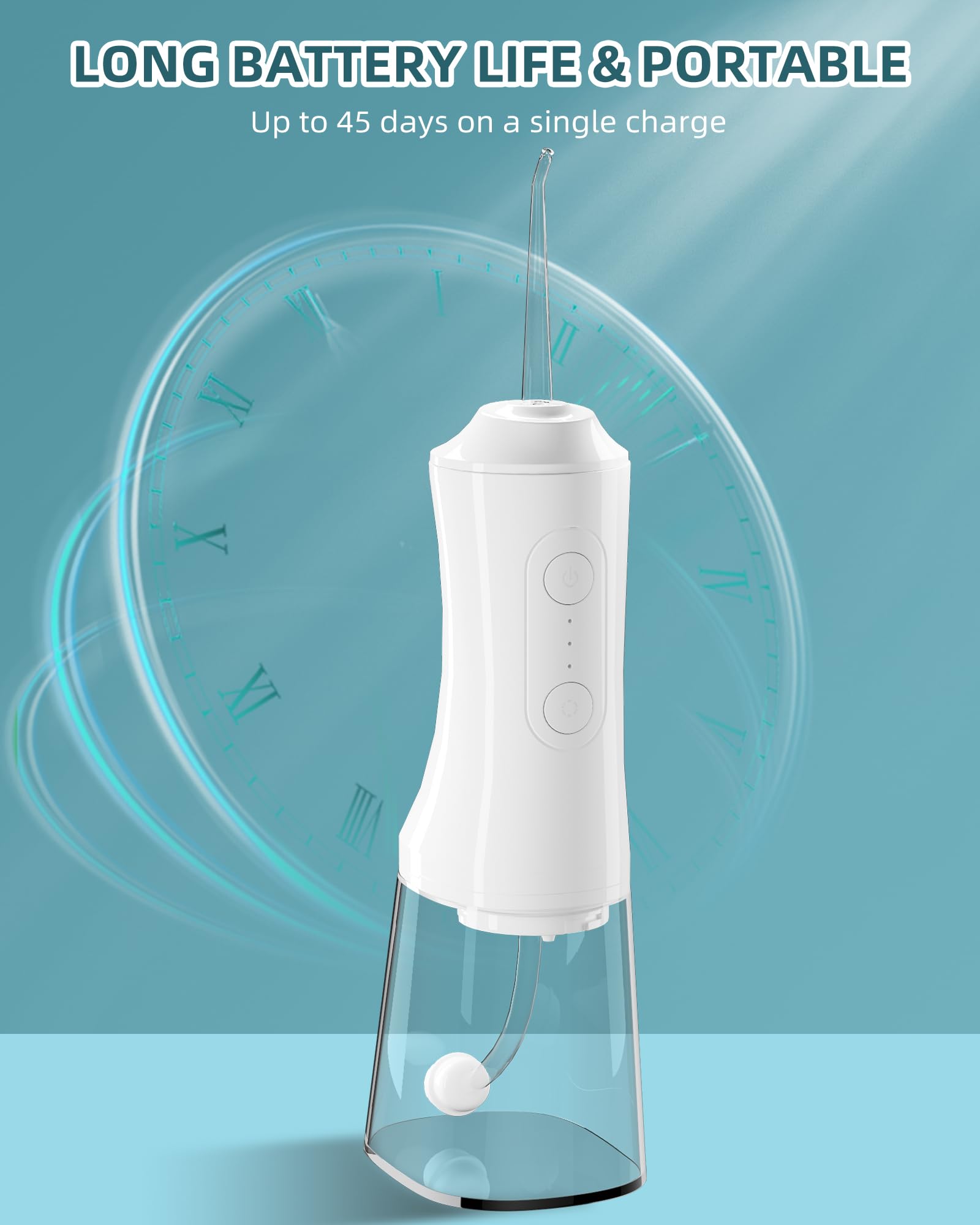 Portable travel-ready OKALA water flossers in white set