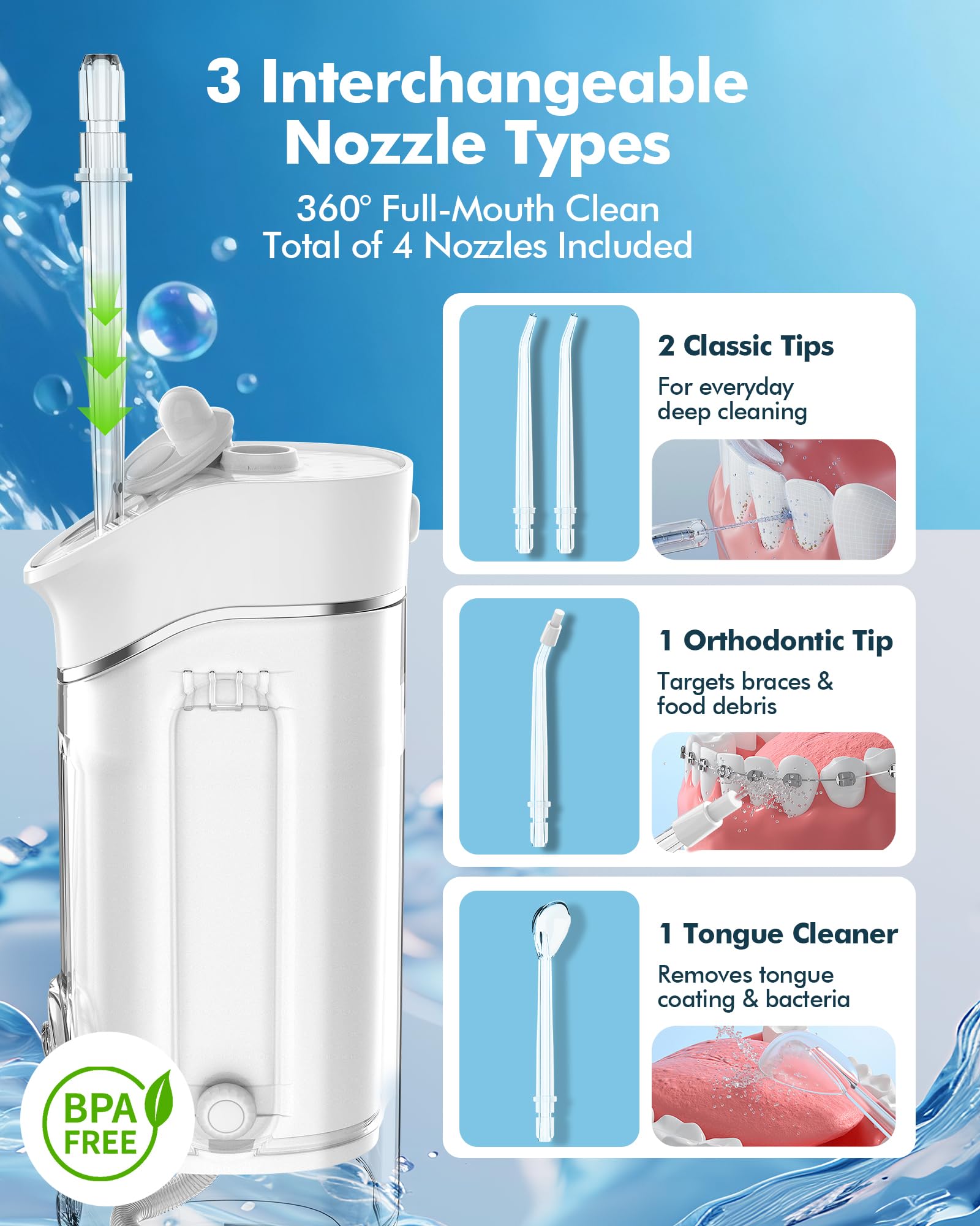 On-the-go dental cleaning suitable for braces and general use