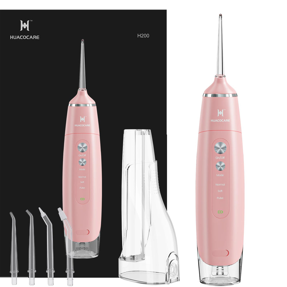 Water flosser with two tanks (165ml and 270ml) in pink for home and travel