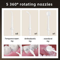 Removable tips and nozzles included with water flosser