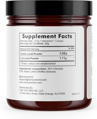 Close-up of Water Lentil Protein Powder with Chlorella in a jar