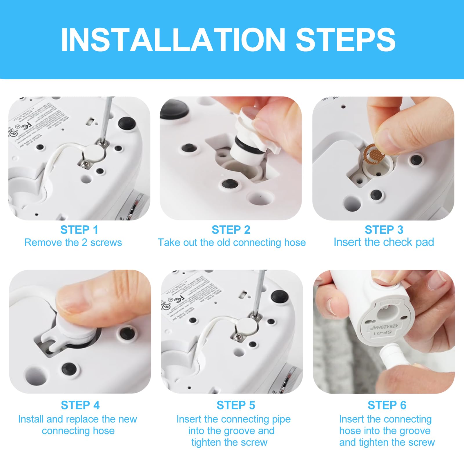 Repair kit components including hose, heads, and screws