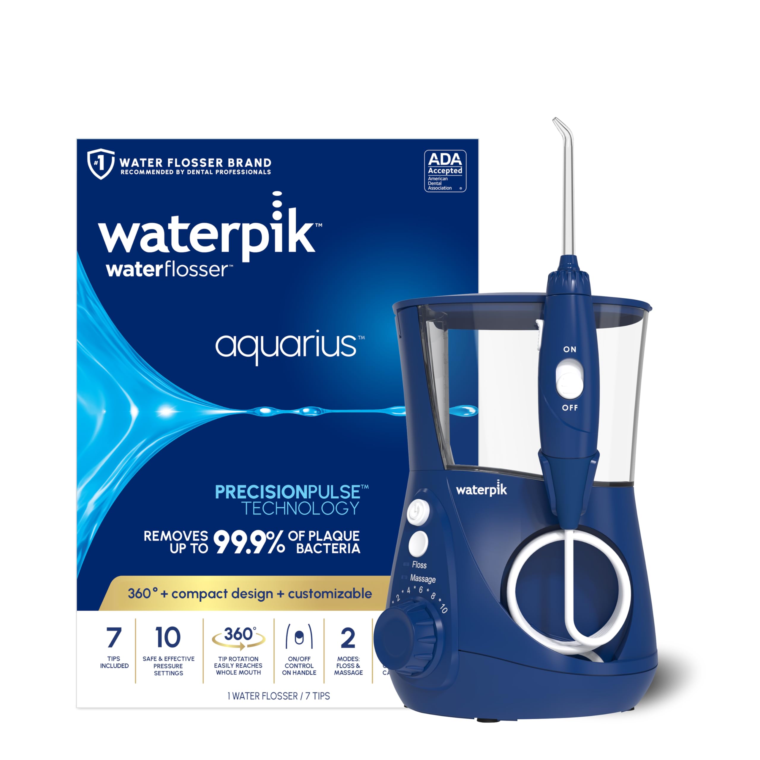 Front view of Waterpik Aquarius WP-663 blue water flosser