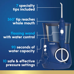 Side view of Waterpik Aquarius WP-663 blue water flosser
