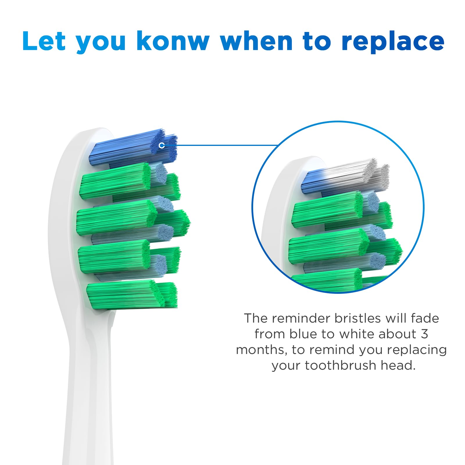 End-rounded Dupont bristles on Waterpik brush heads