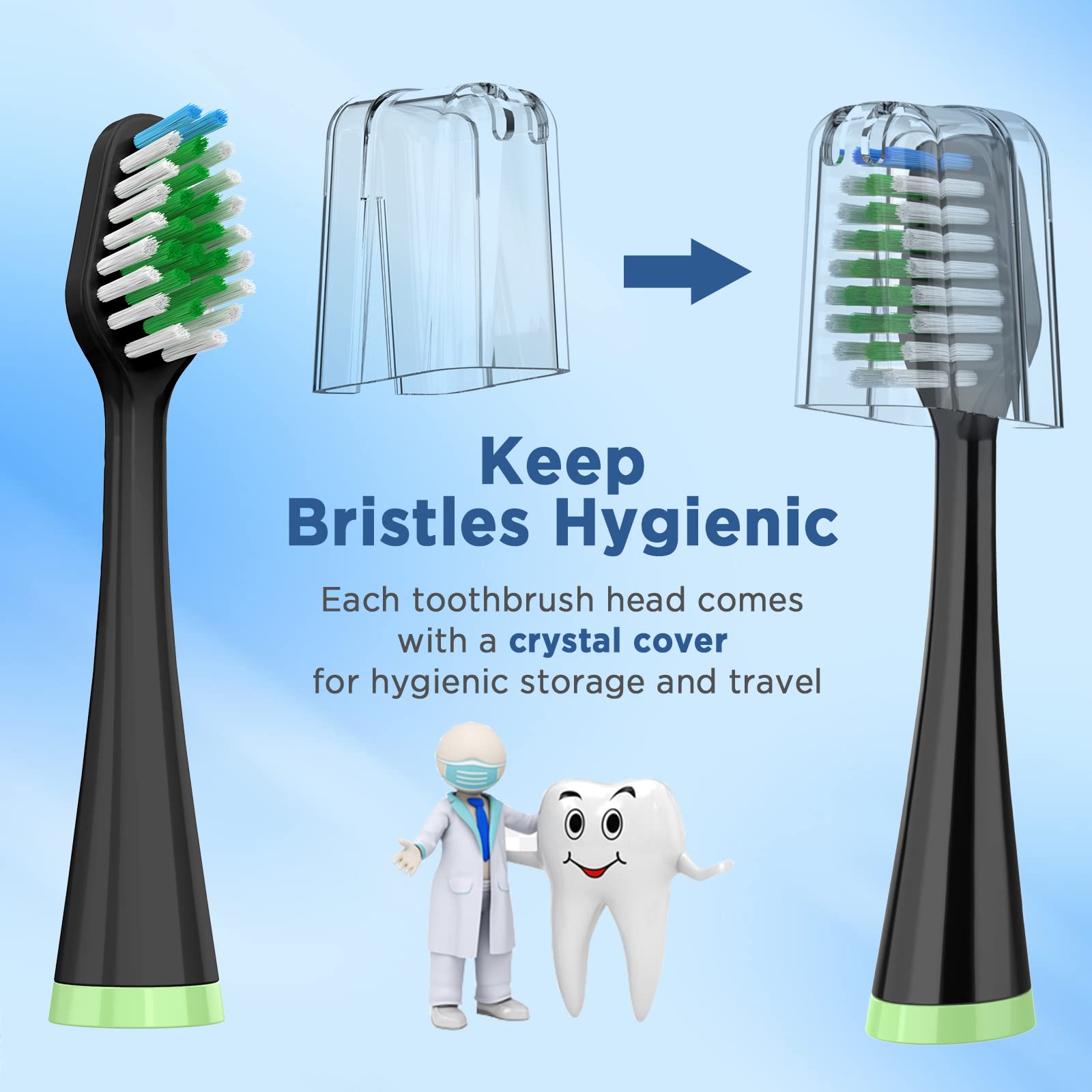 Five Waterpik replacement heads and five covers in the package
