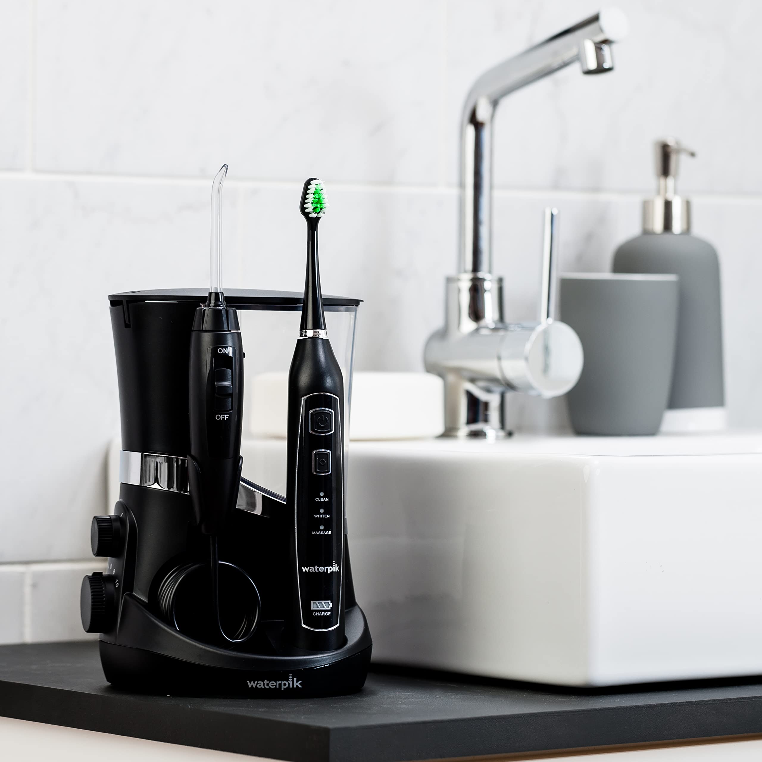 Water flosser and toothbrush assembled side view