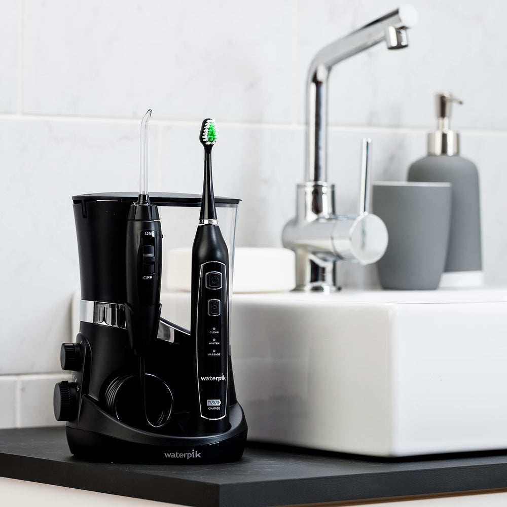 Water flosser and toothbrush assembled side view
