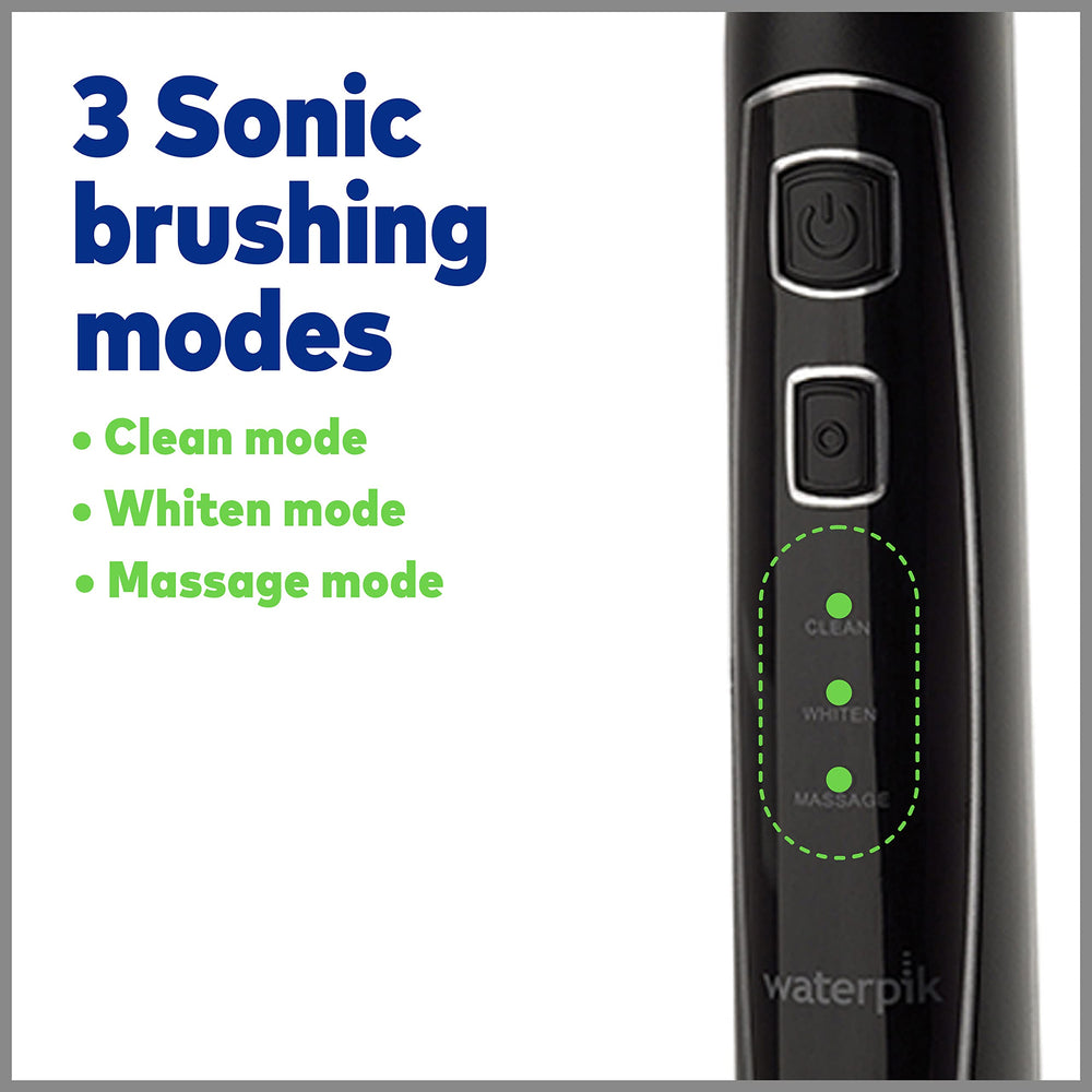 Included accessories: 2 toothbrush heads and 5 flosser tips