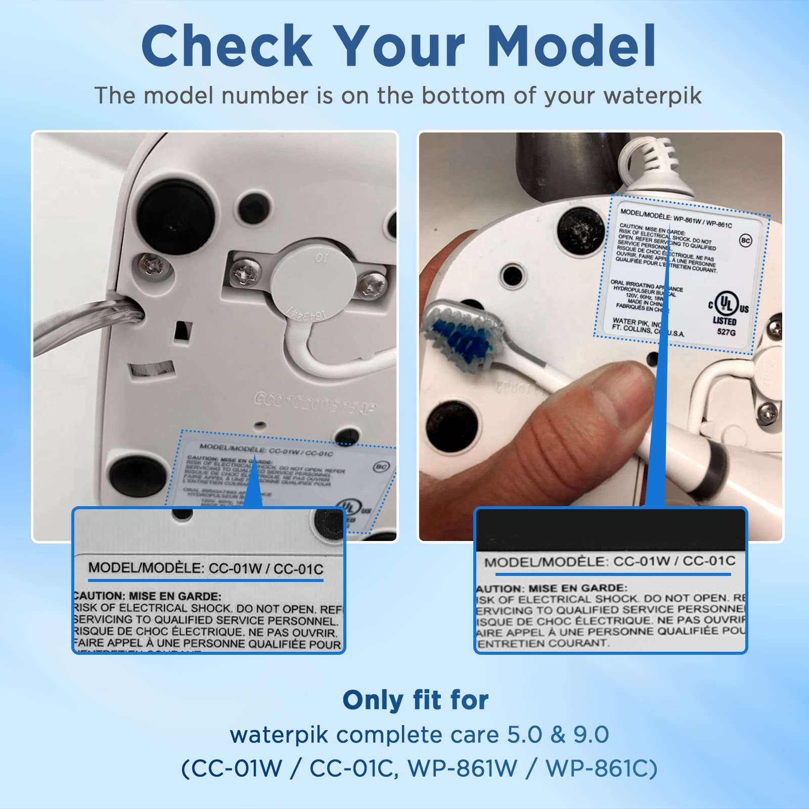 Five Waterpik replacement heads with white covers for CC-01/WP-861