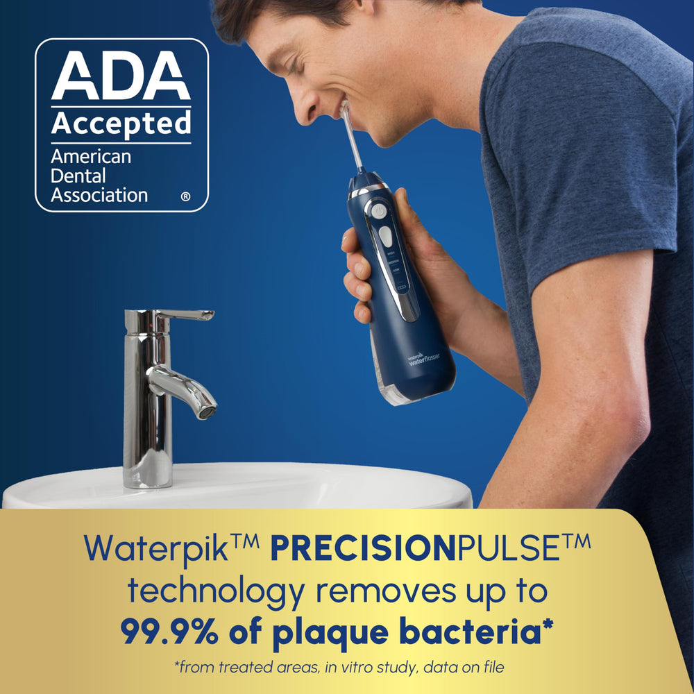 Water reservoir and controls on Waterpik Cordless Advanced 2.0 WP-583