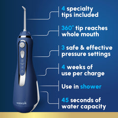 Waterpik Cordless Advanced 2.0 Water Flosser WP-583 side view with 360 rotating tip