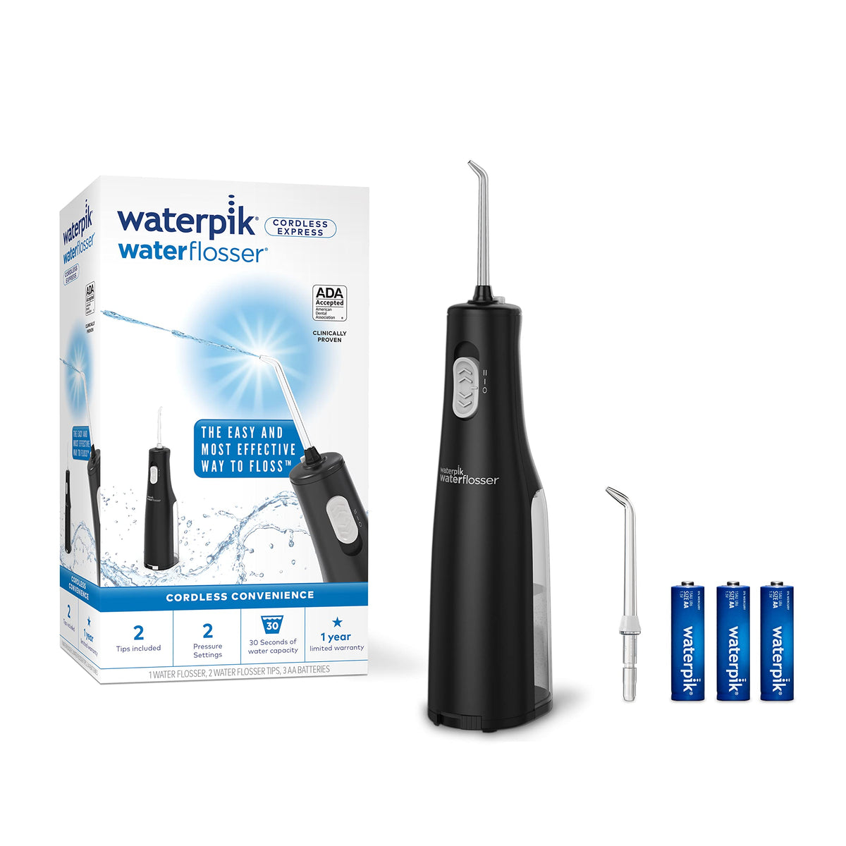 Front view of Waterpik Cordless Express WF-02 black