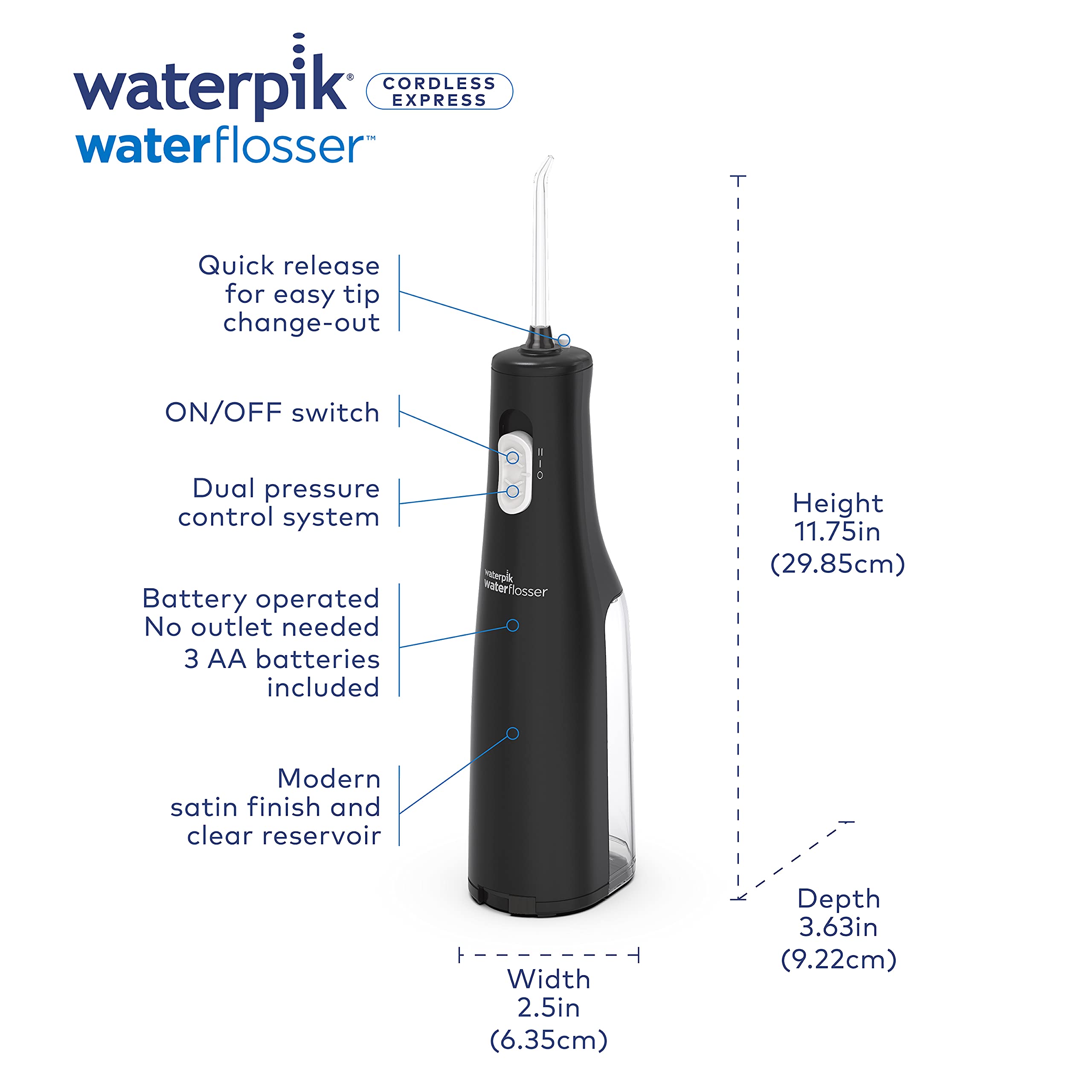 Side view of Waterpik Cordless Express WF-02 black
