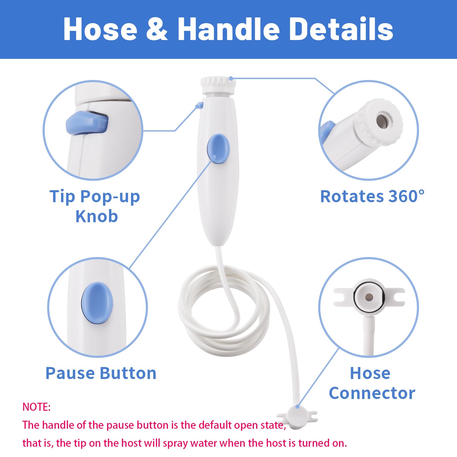 Close-up of pause button on replacement Water Flosser handle