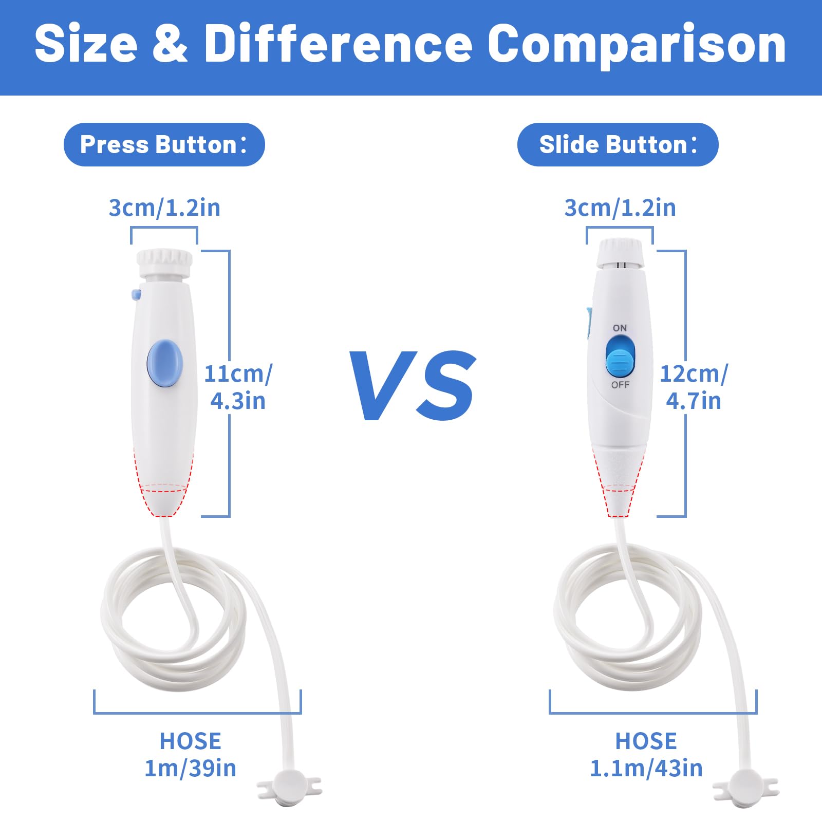 Waterpik replacement wand with slide switch and nozzle compatibility