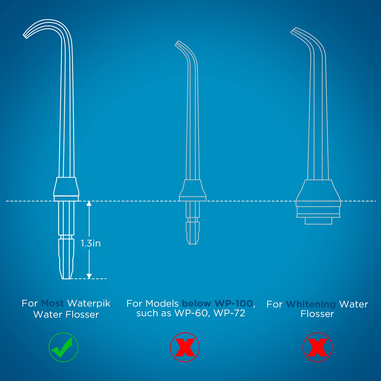 Color-coded Waterpik implant denture tips for family use