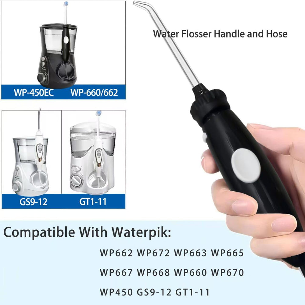 Waterpik WP compatible hose and handle installed on a water flosser