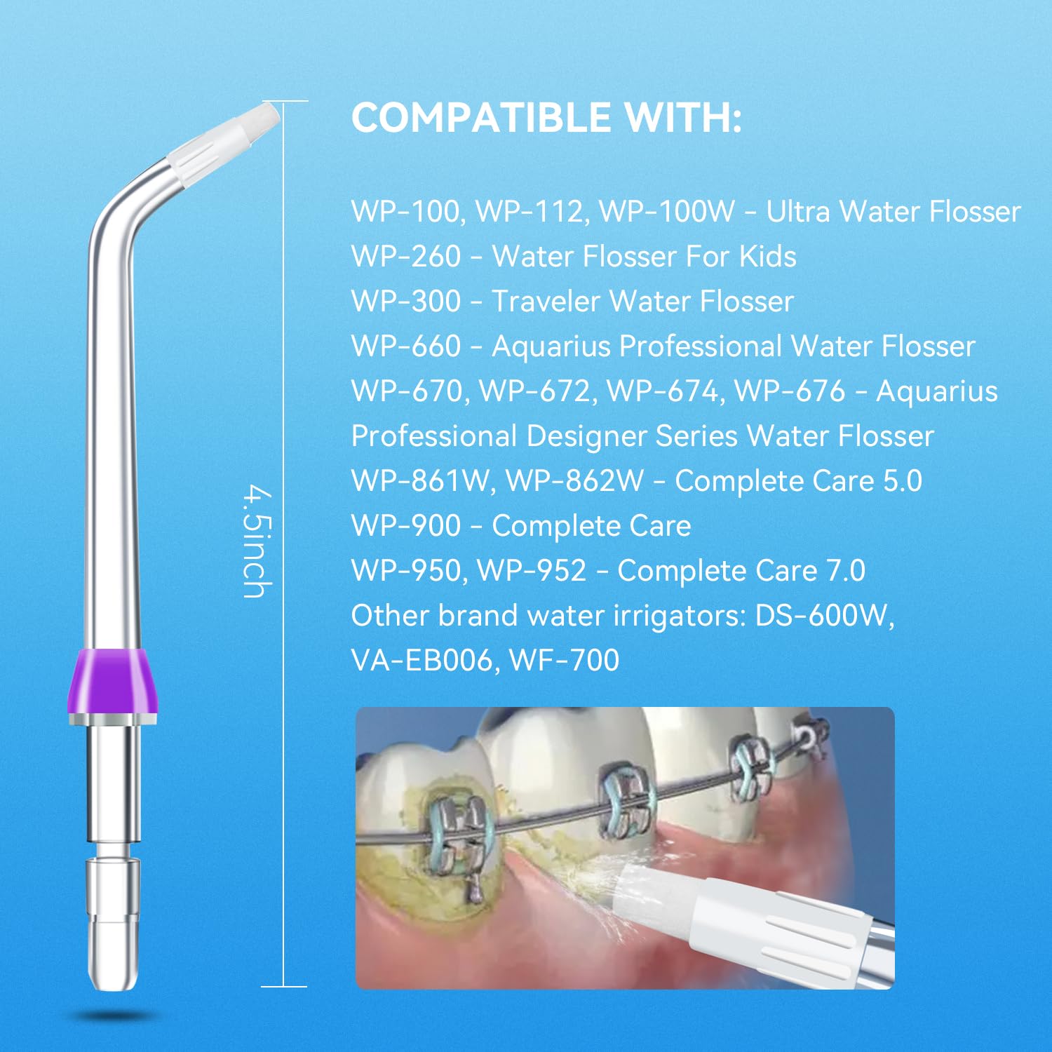 Orthodontic replacement tips compatible with Waterpik flossers