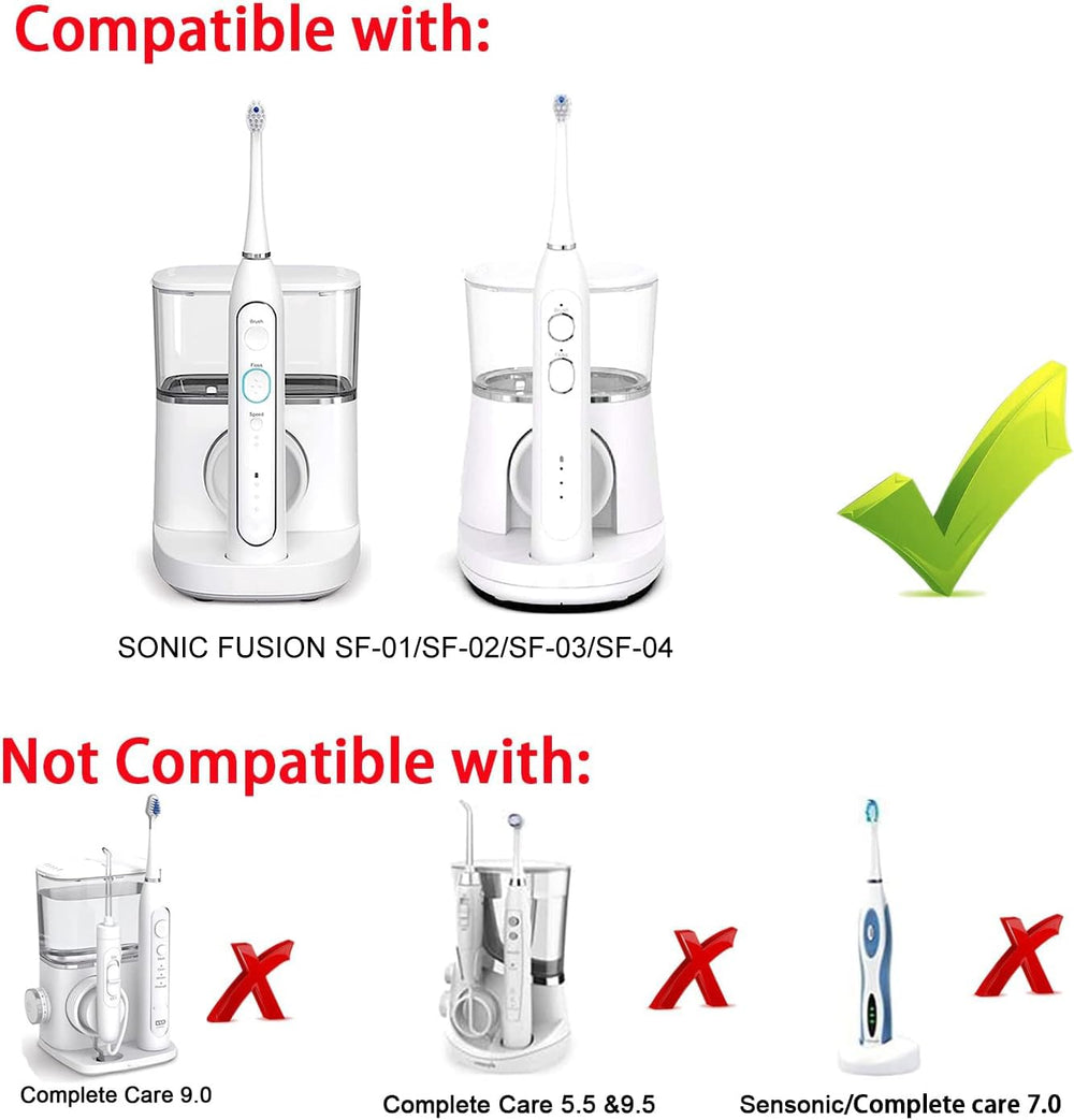 Waterpik Sonic Fusion compatibility infographic showing SF01-SF04 compatibility