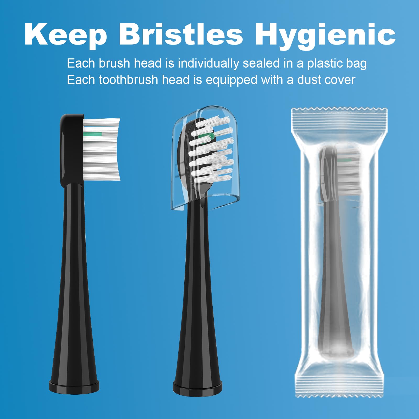 Brush heads with dust covers to prevent dust after use