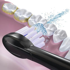 Close-up of the patent-backed brush head showing flossing technology integration