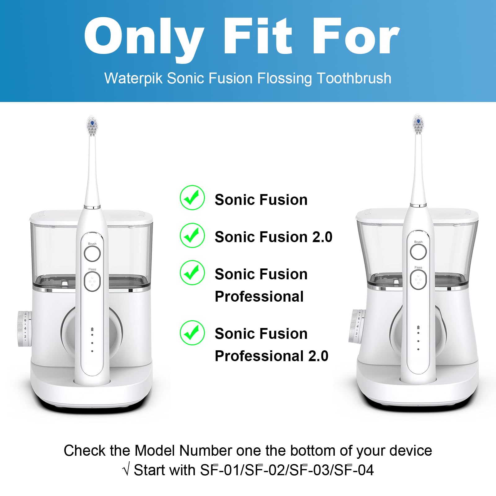 Replacement brush heads with covers for WaterPik SF-01/SF-02/SF-03/SF-04