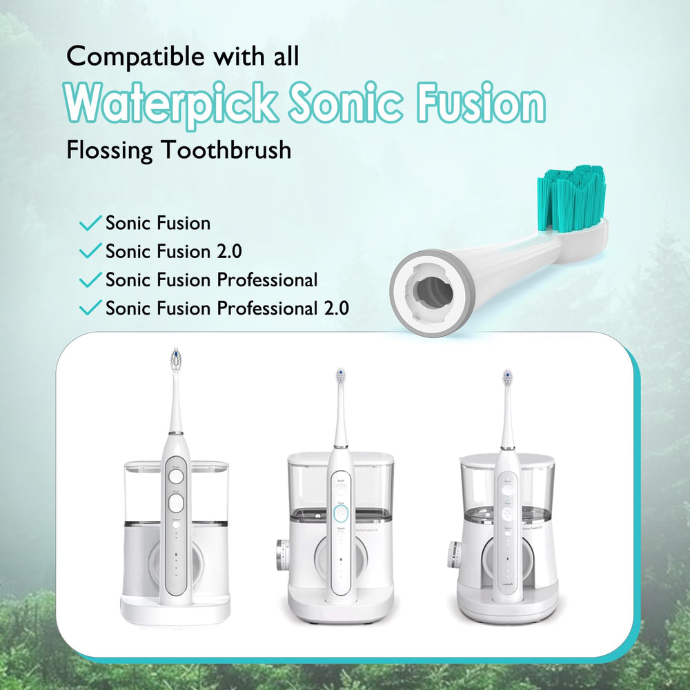 Front view of Waterpik replacement head set, white, 5 count