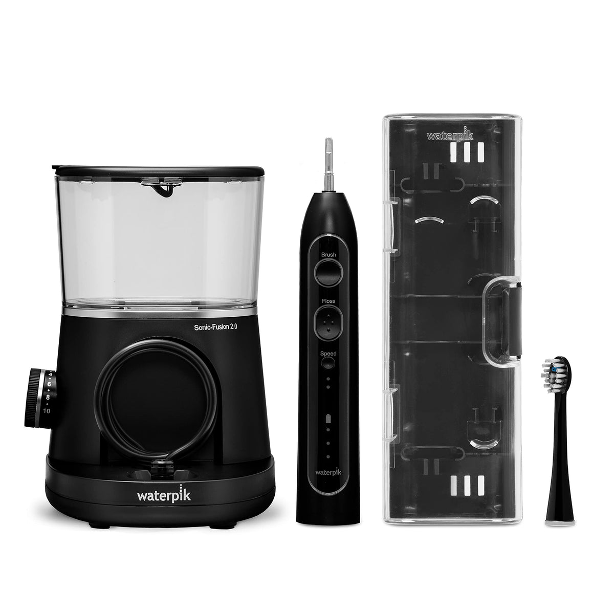 Front view of Waterpik Sonic-Fusion 2.0 in black