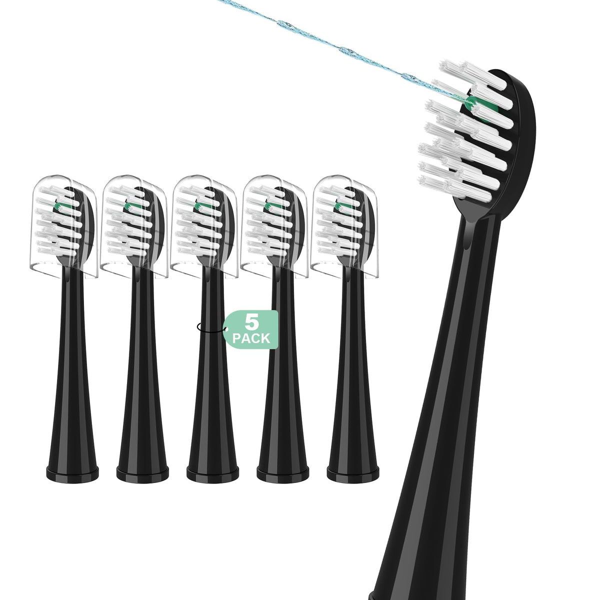 Waterpik Sonic-Fusion replacement brush heads in black with covers (SF-01/SF-02/SF-03/SF-04) – 5 count