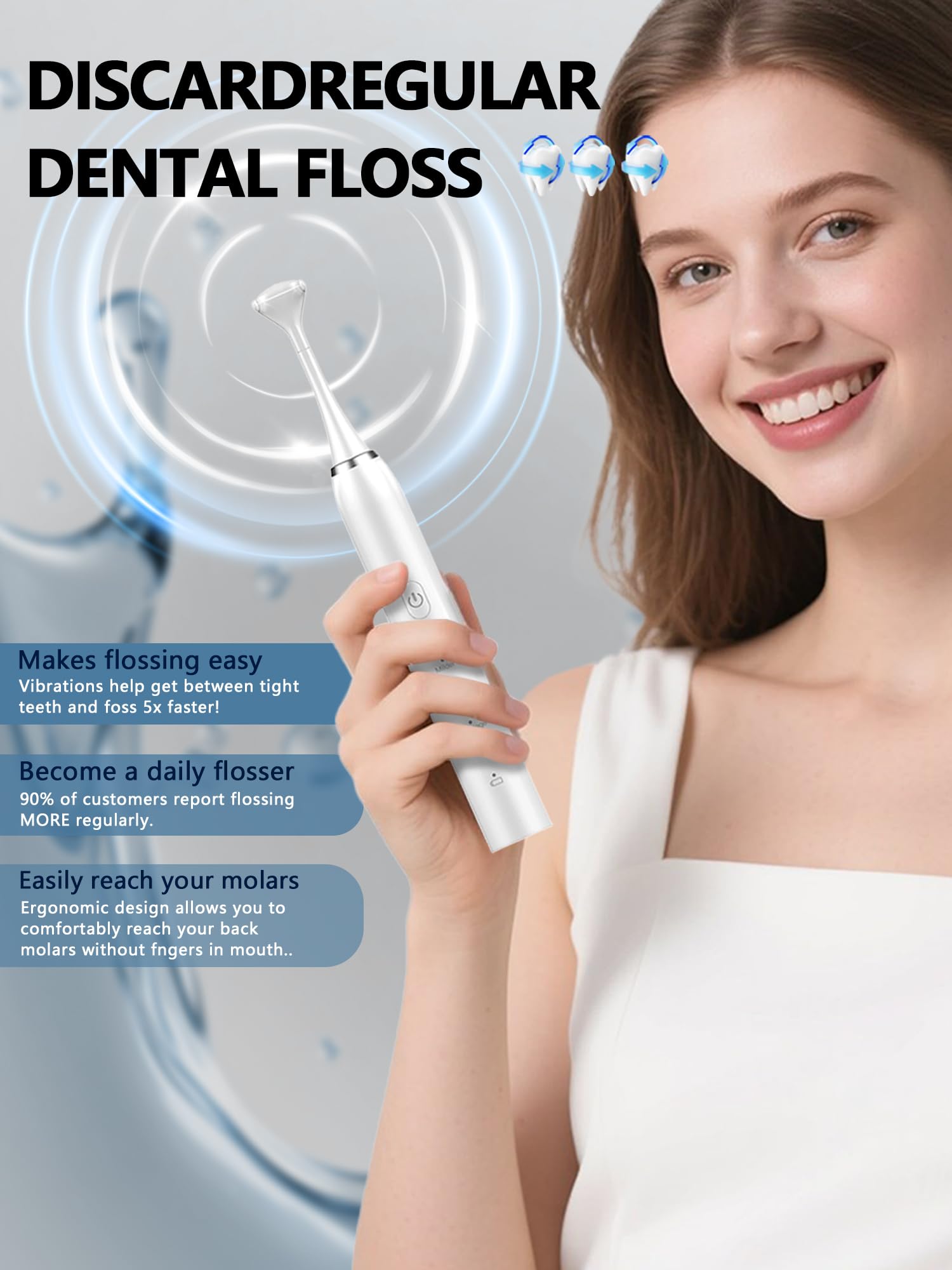 Waterproof dental flosser in use