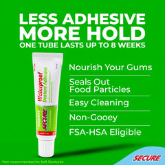 Waterproof denture adhesive close-up
