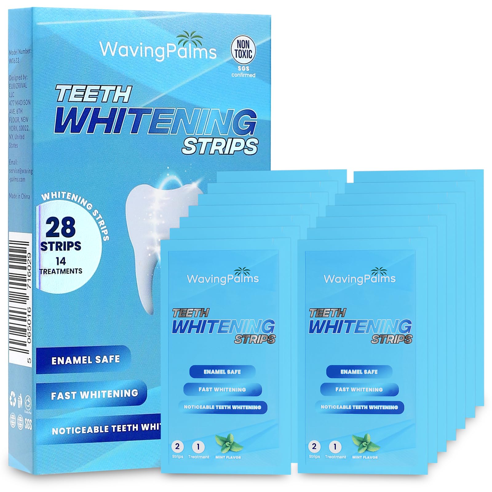 Waving Palms Teeth Whitening Strips Blue packaging with 28 strips